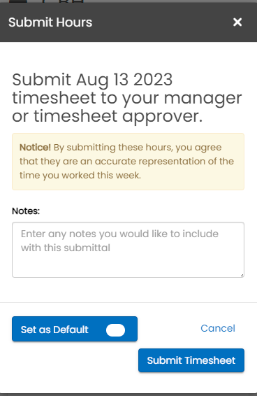 Submit Hours Notification
