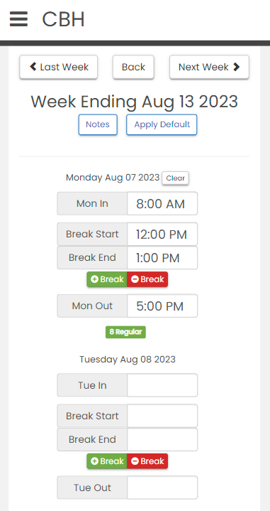 Timesheet mobile example